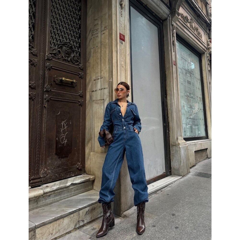 Women Denim Jumpsuit Premium Jean One Piece Outfit Casual Chic Overalls Romper - Picture 3 of 10